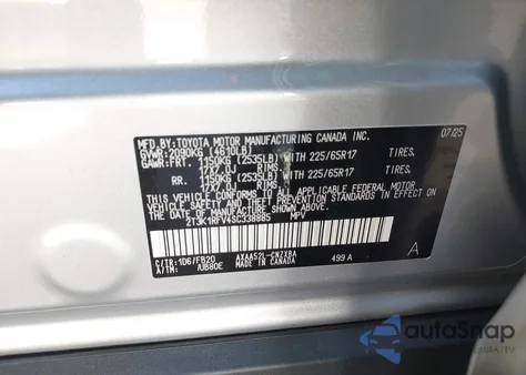 2025 Toyota Rav4 Le из США, поврежденный, VIN 2T3K1RFV4SC338885